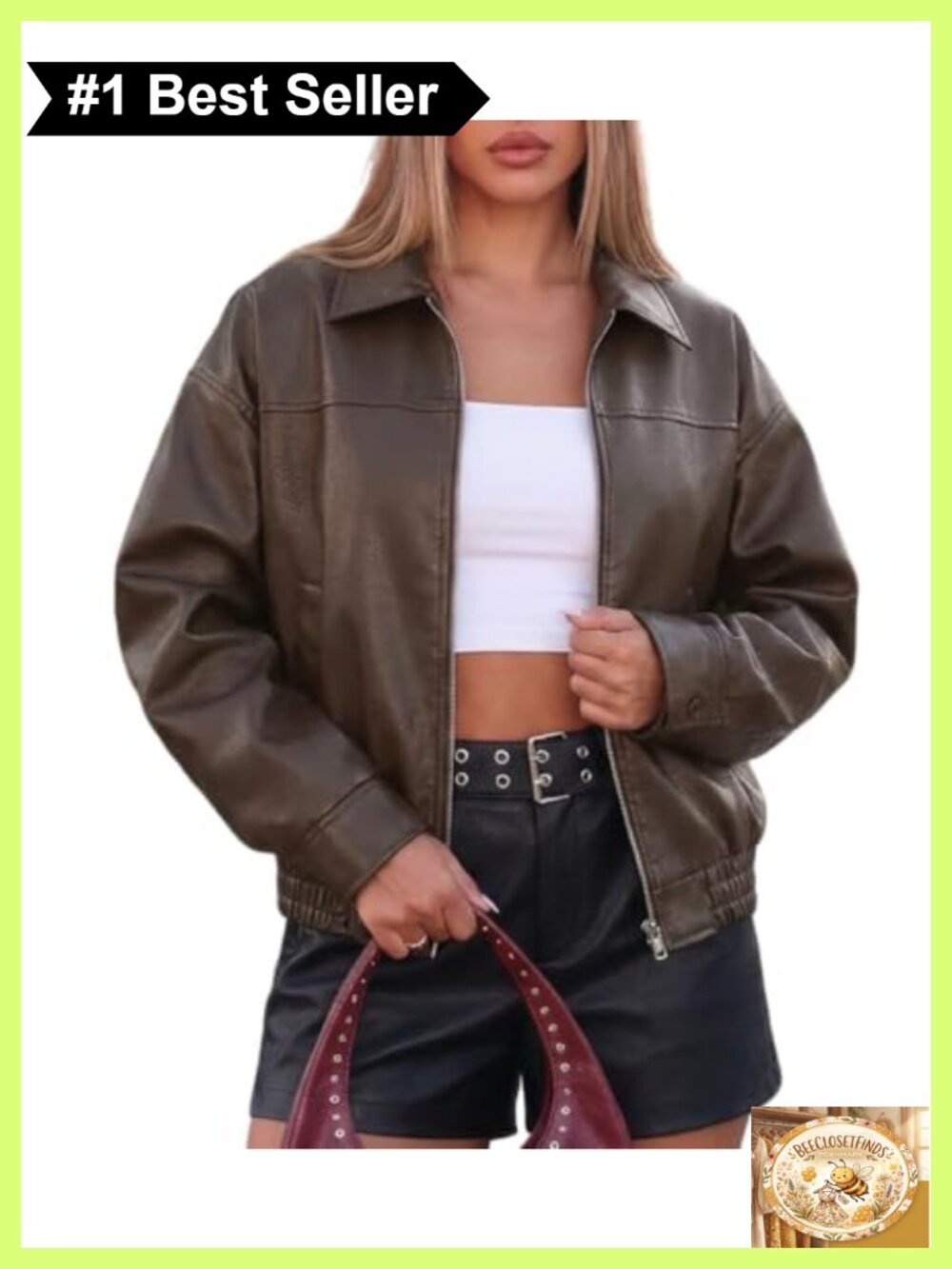 Faux Leather Jacket Womens Oversized Bomber Motorcycle Biker Moto Zip Up